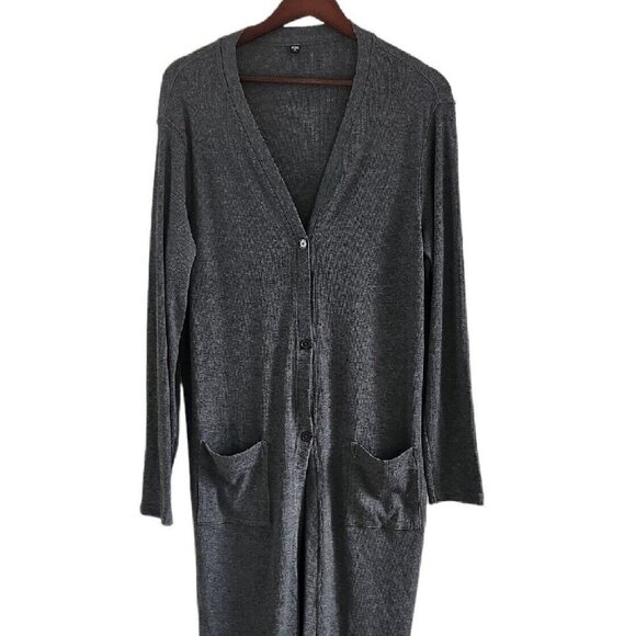 Uniqlo Dark Gray Charcoal Button Front Long Cardigan Pockets Women XL - Picture 1 of 9